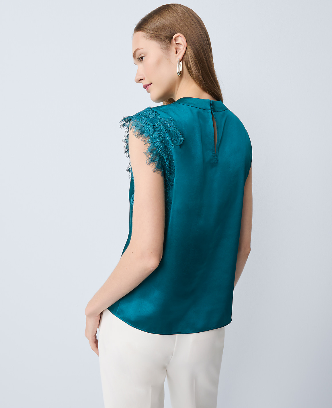 Petite Lace Trimmed Satin Top