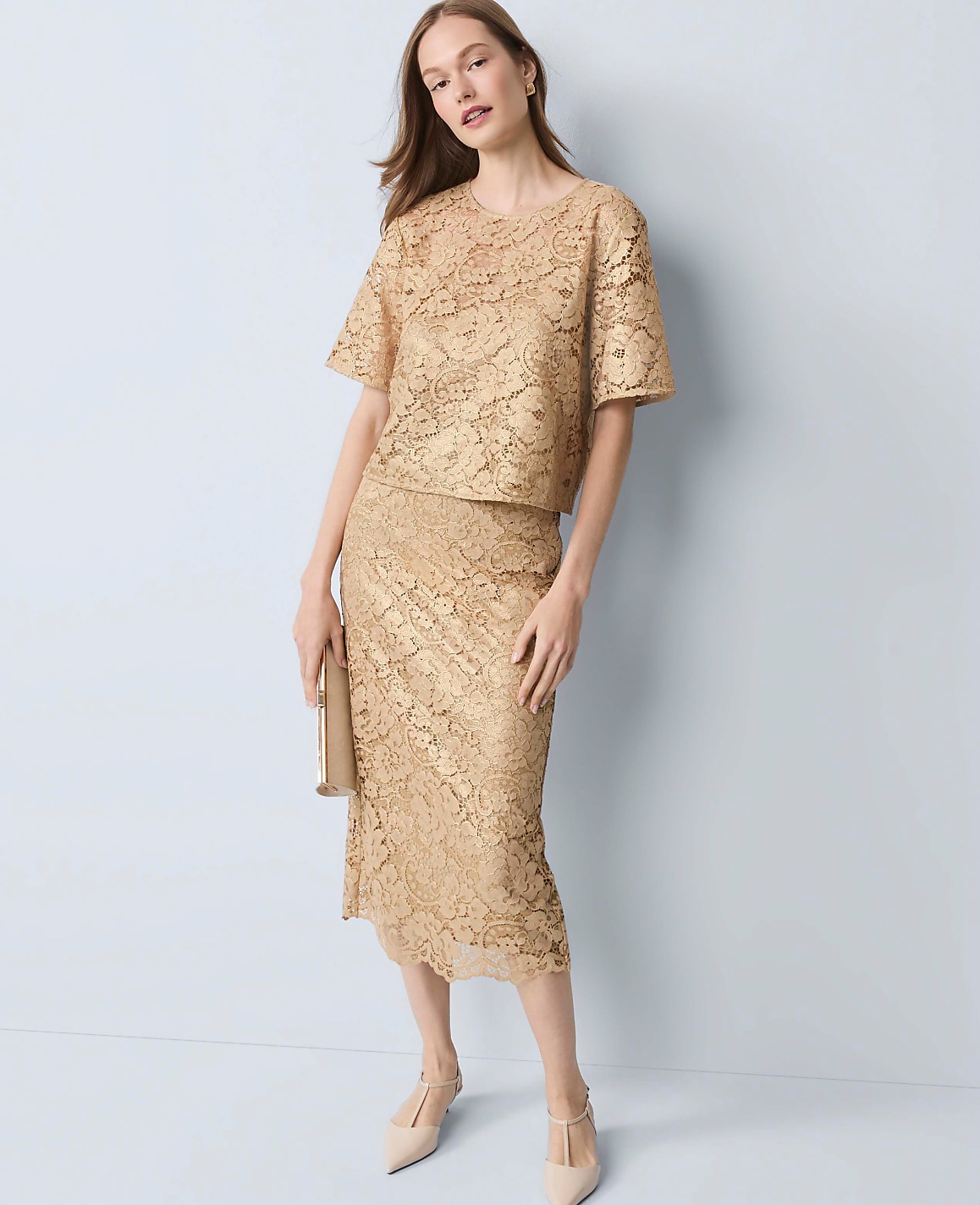 Lace Column Midi Skirt