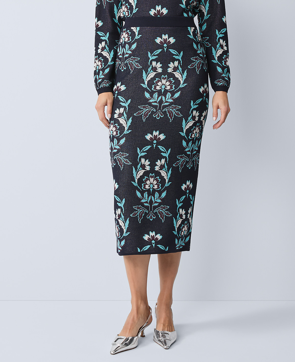 Floral Jacquard Sweater Skirt