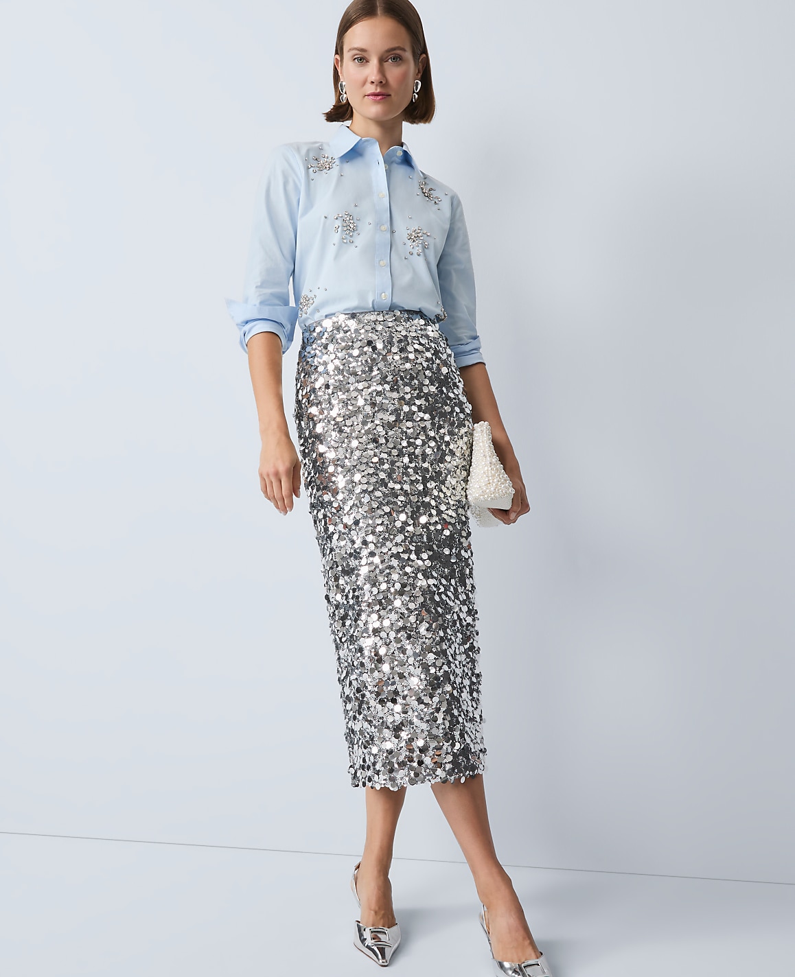 Petite Sequin Column Midi Skirt
