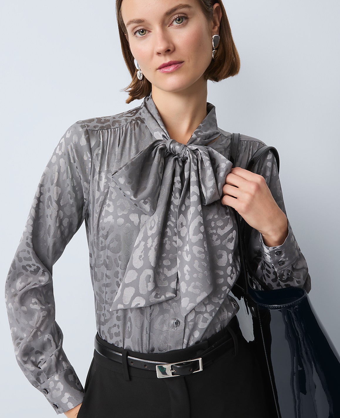 Petite Animal Print Bow Blouse