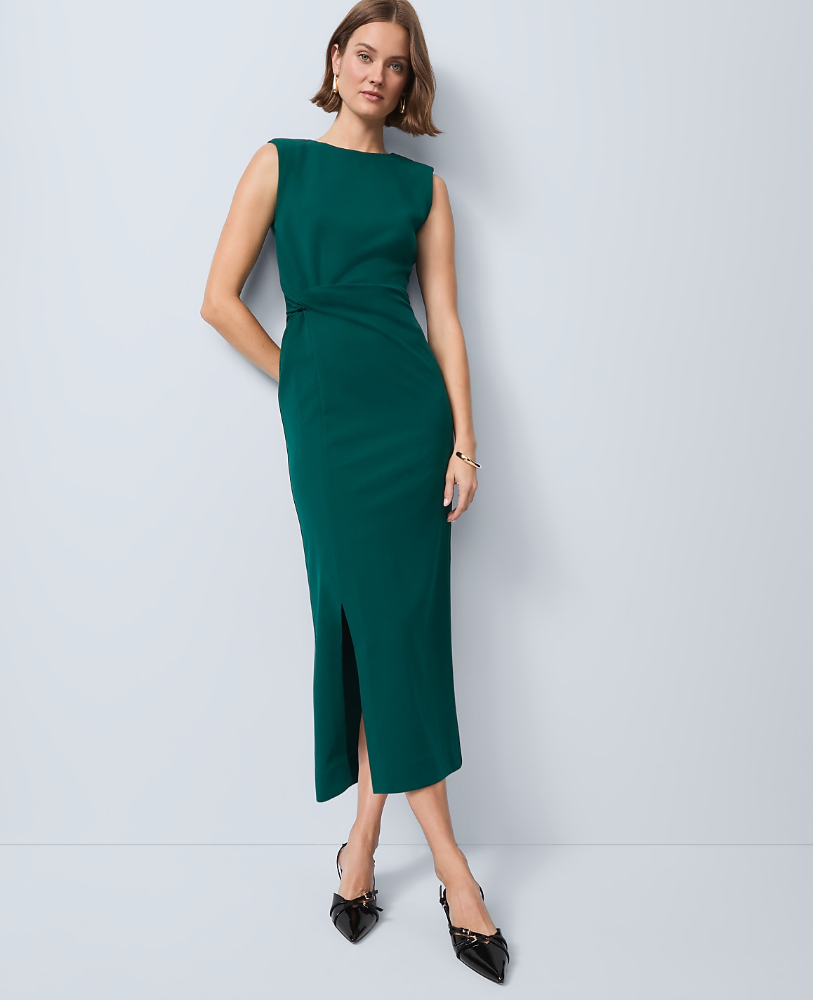 Petite Crew Neck Twist Sheath Dress