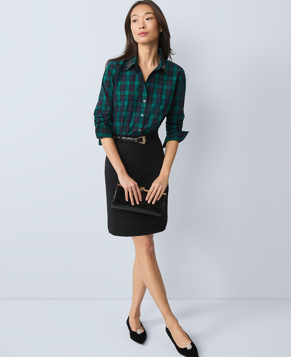 Embellished Plaid Relaxed Perfect Shirt