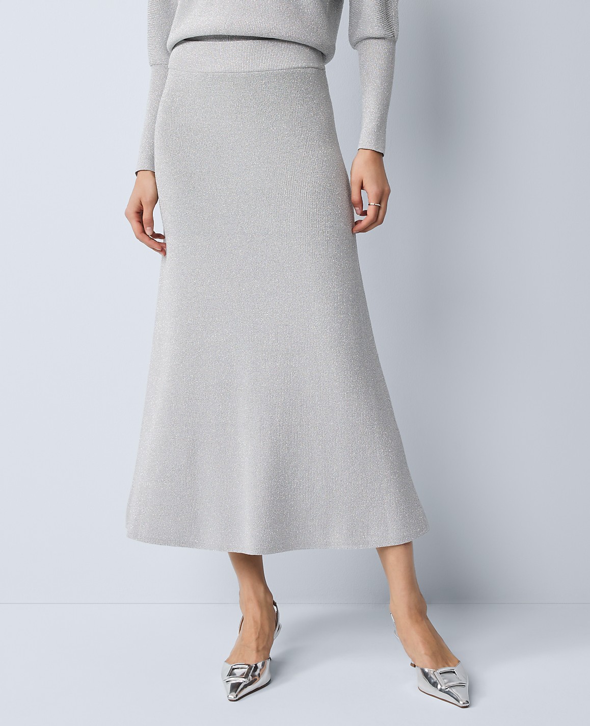Ribbed Lurex Midi Skirt