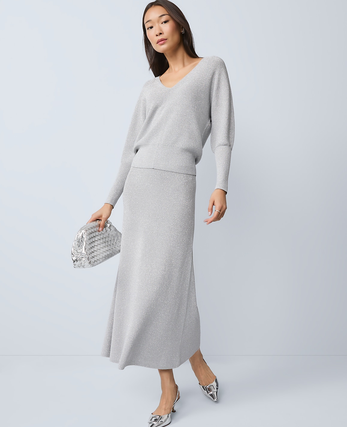 Ribbed Lurex Midi Skirt