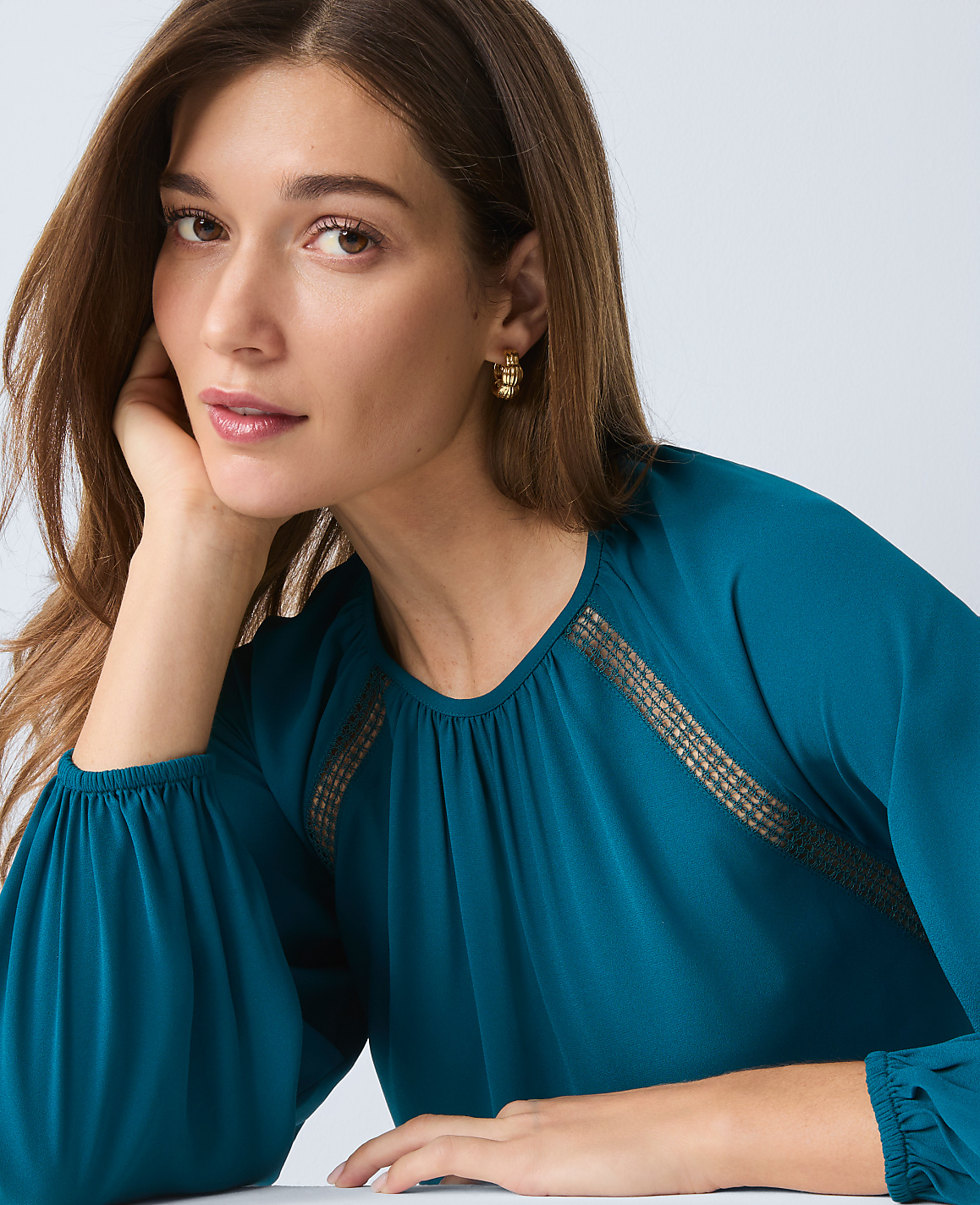 Petite Lace Trim Mixed Media Blouse
