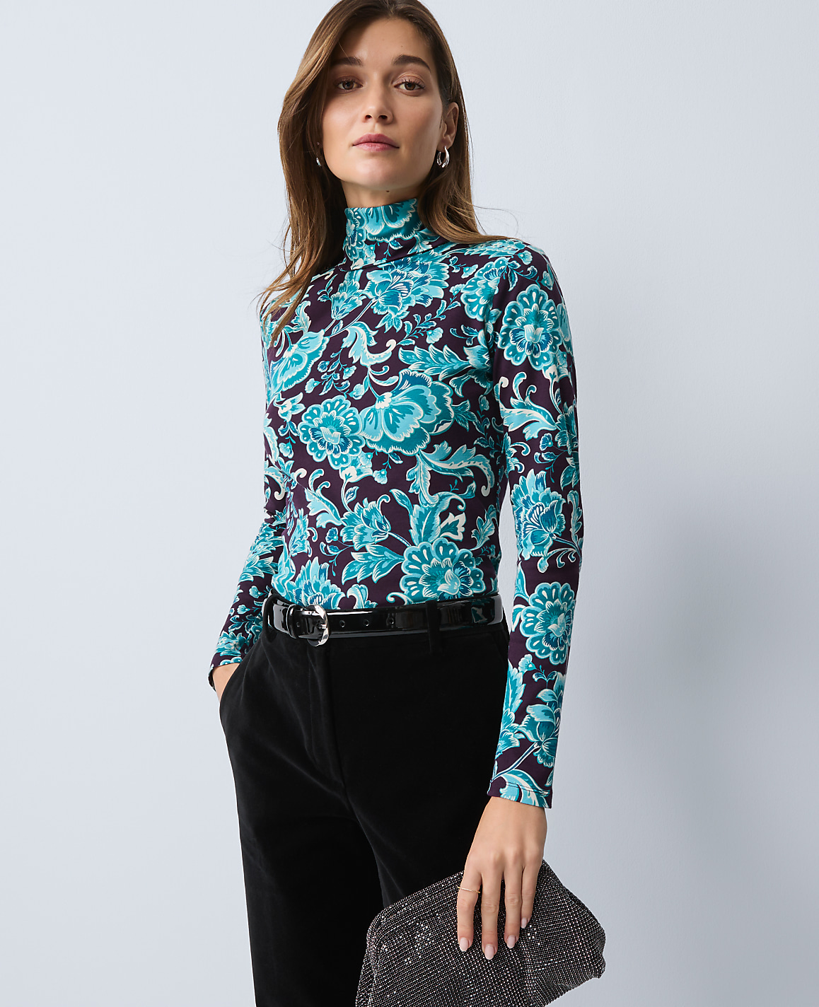 Petite Floral Turtleneck Top