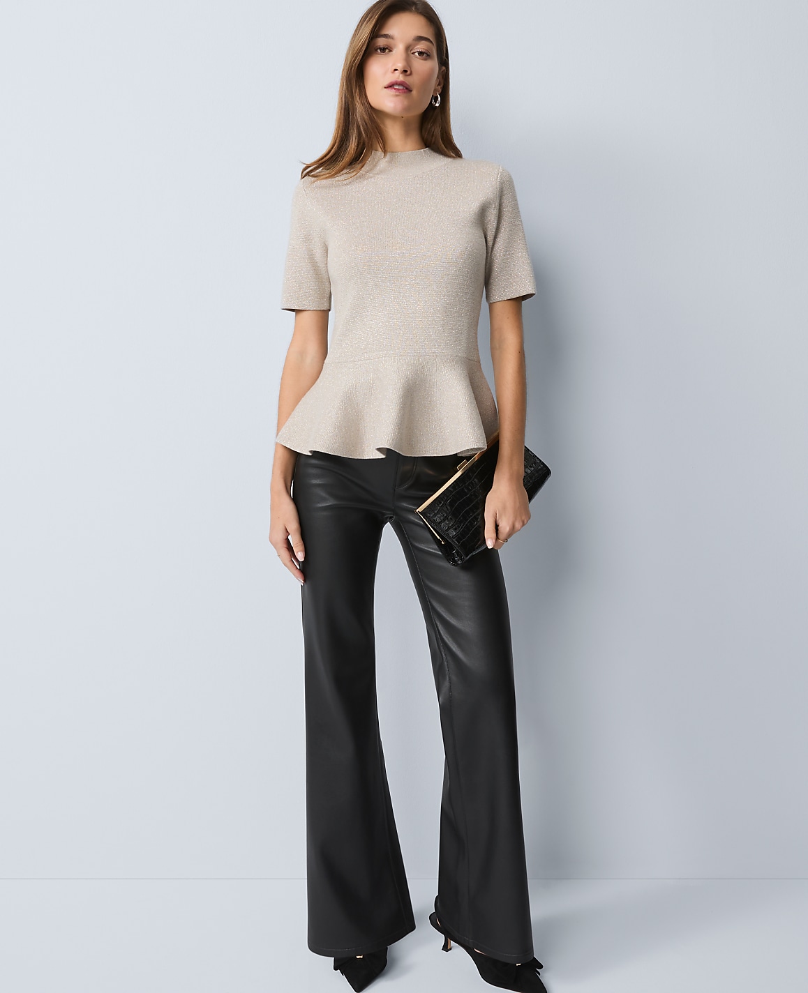 Petite Metallic Peplum Top
