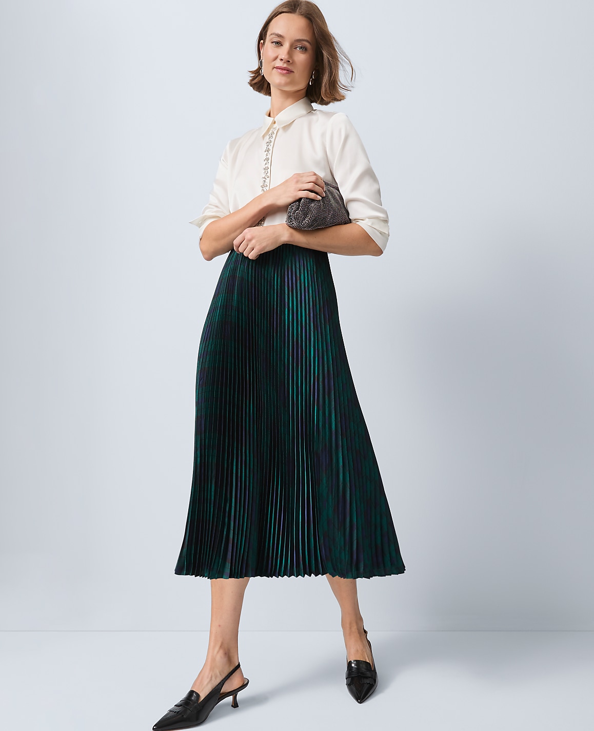 Petite Plaid Pleated Midi Skirt