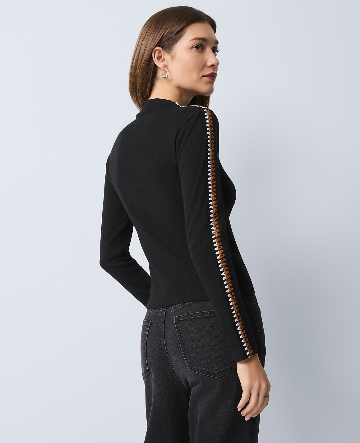 Petite Weekend Crochet Trim Mock Neck Top