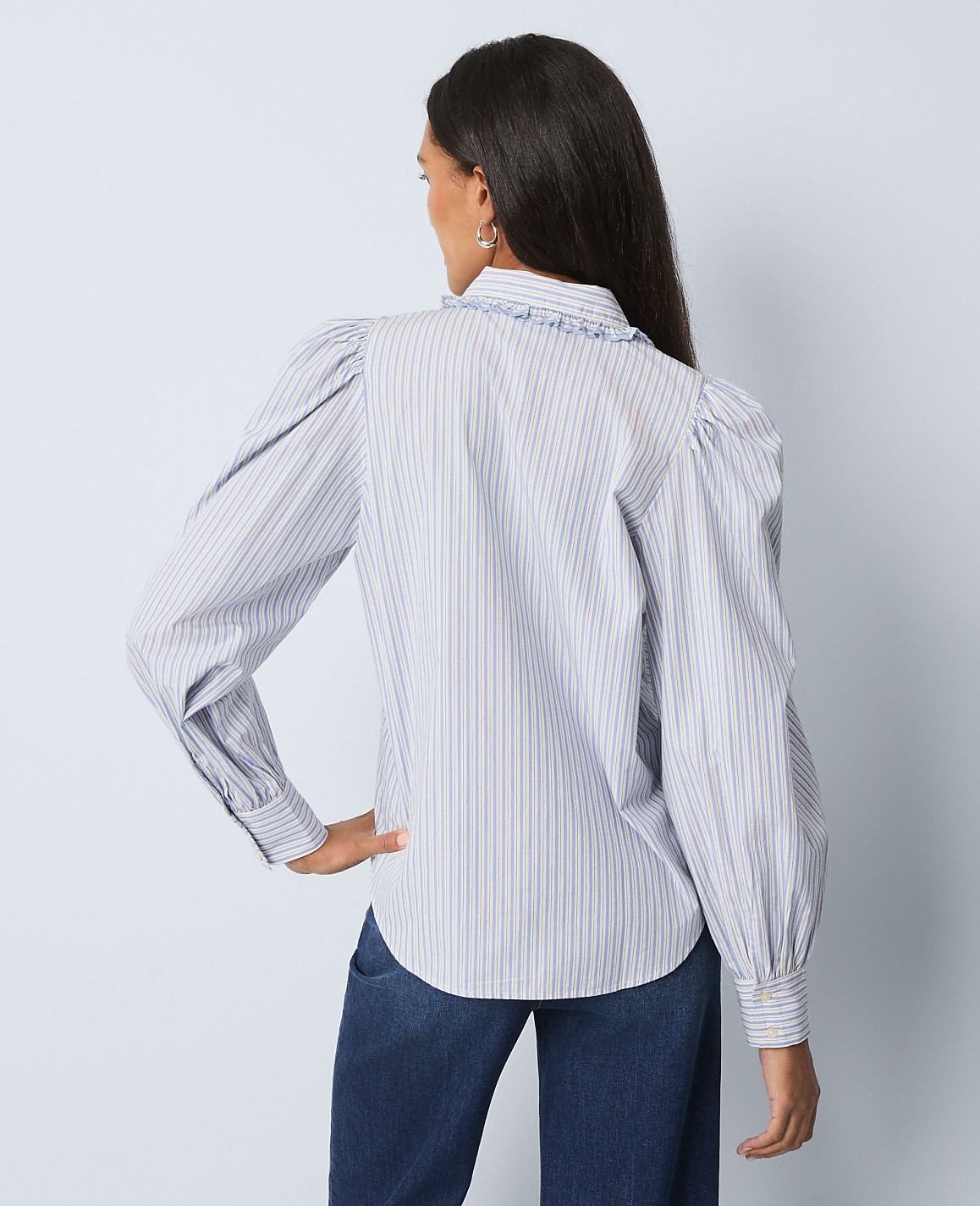 Weekend Striped Ruffle Collar Blouse