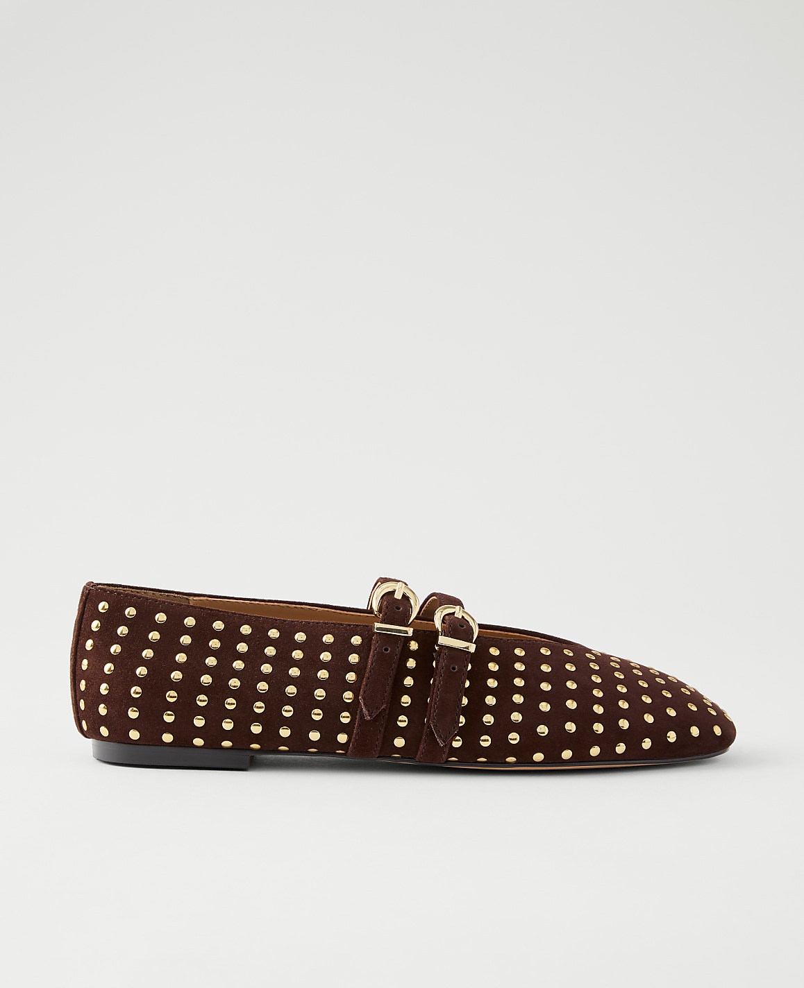Buckled Suede Studded Ballet Flat