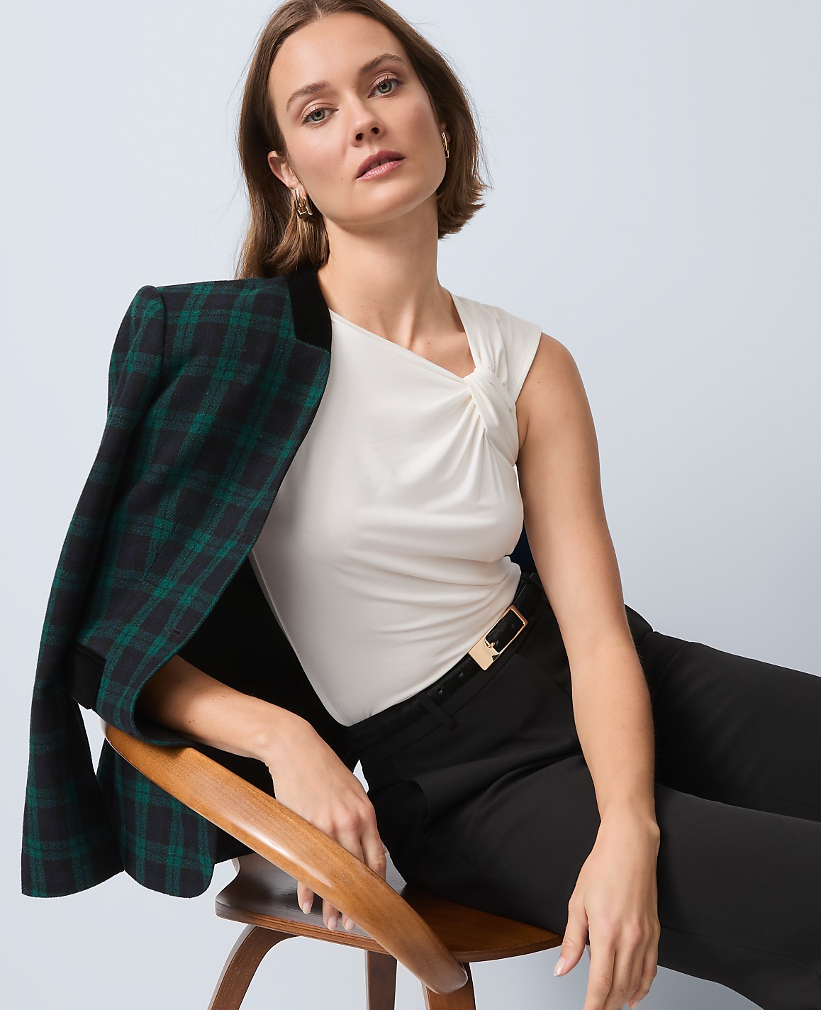 Petite Asymmetric Twist Shoulder Top