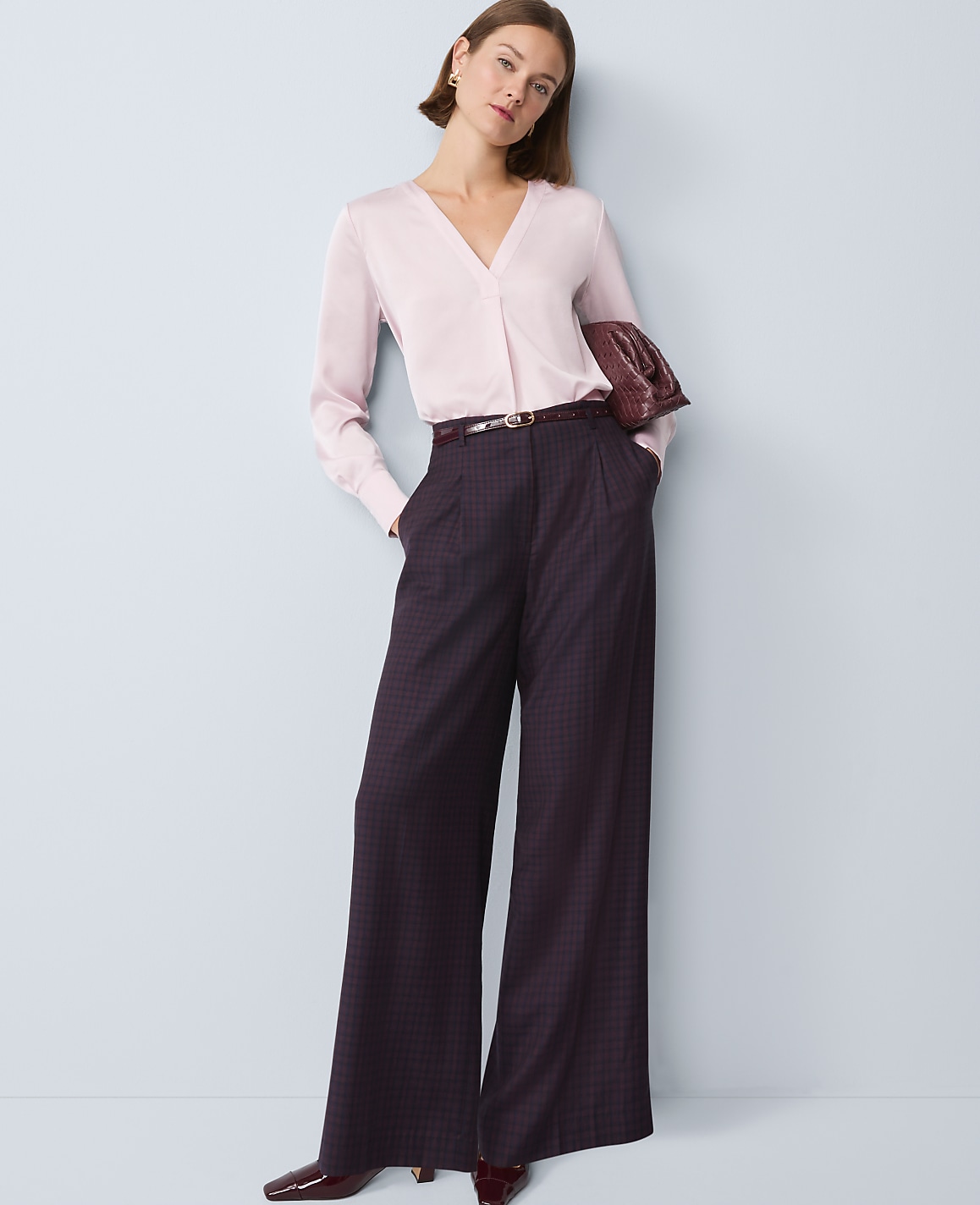 Petite Mixed Media Pleat Front Top