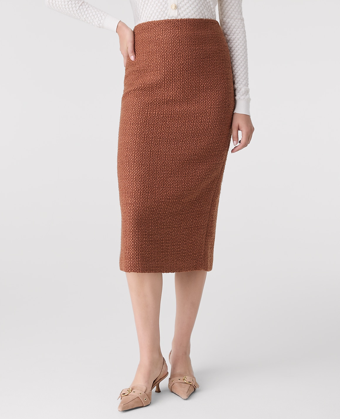The Petite Column Midi Skirt in Tweed