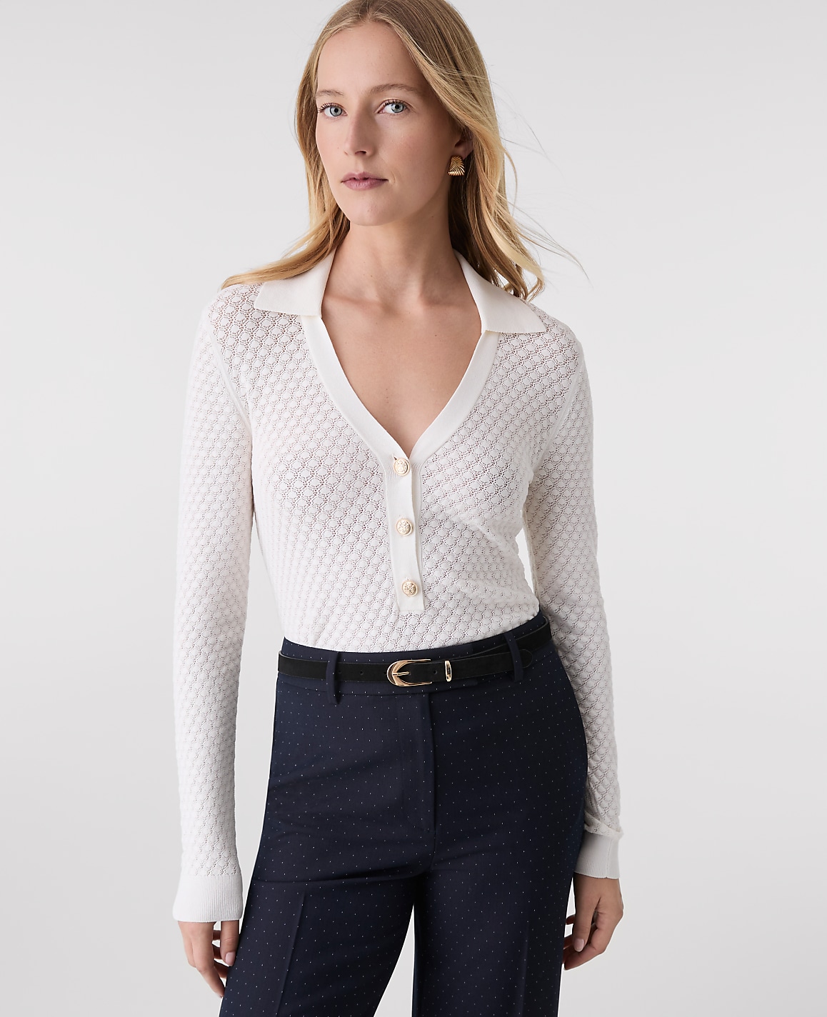 Pointelle Polo Sweater