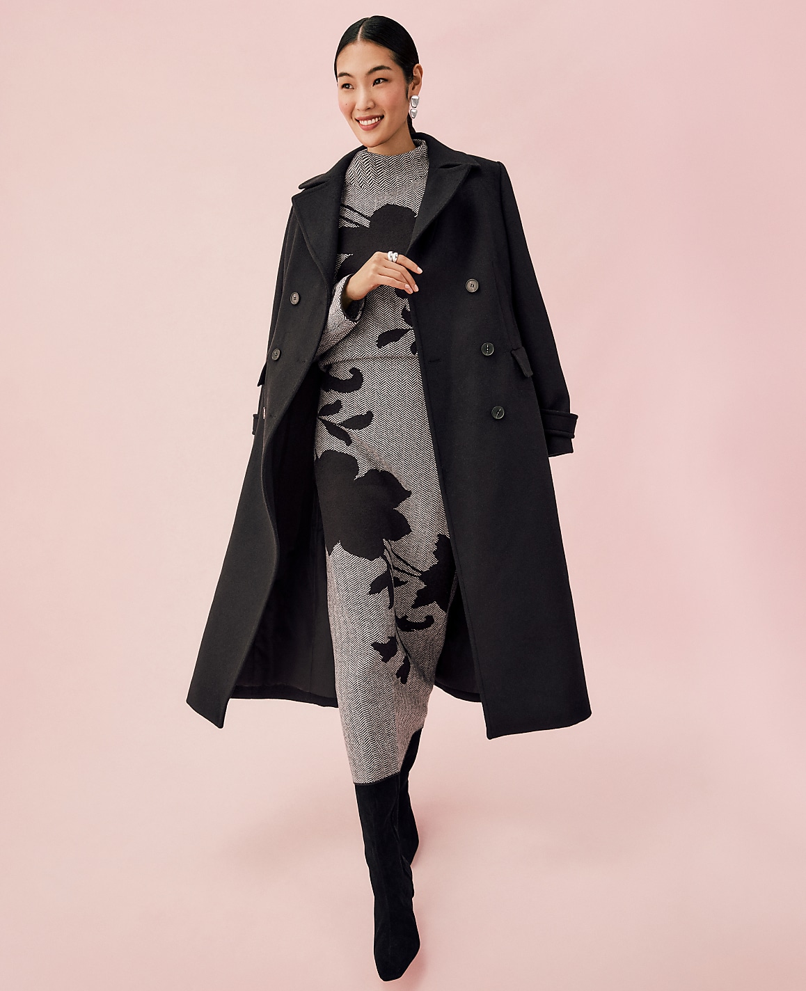 Fitted Double Breasted Long Coat