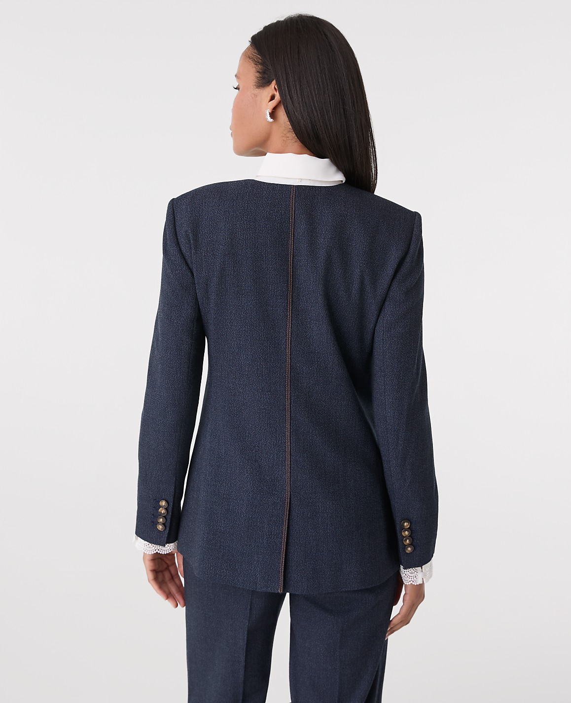 The Petite Long Crew Neck Jacket in Denim