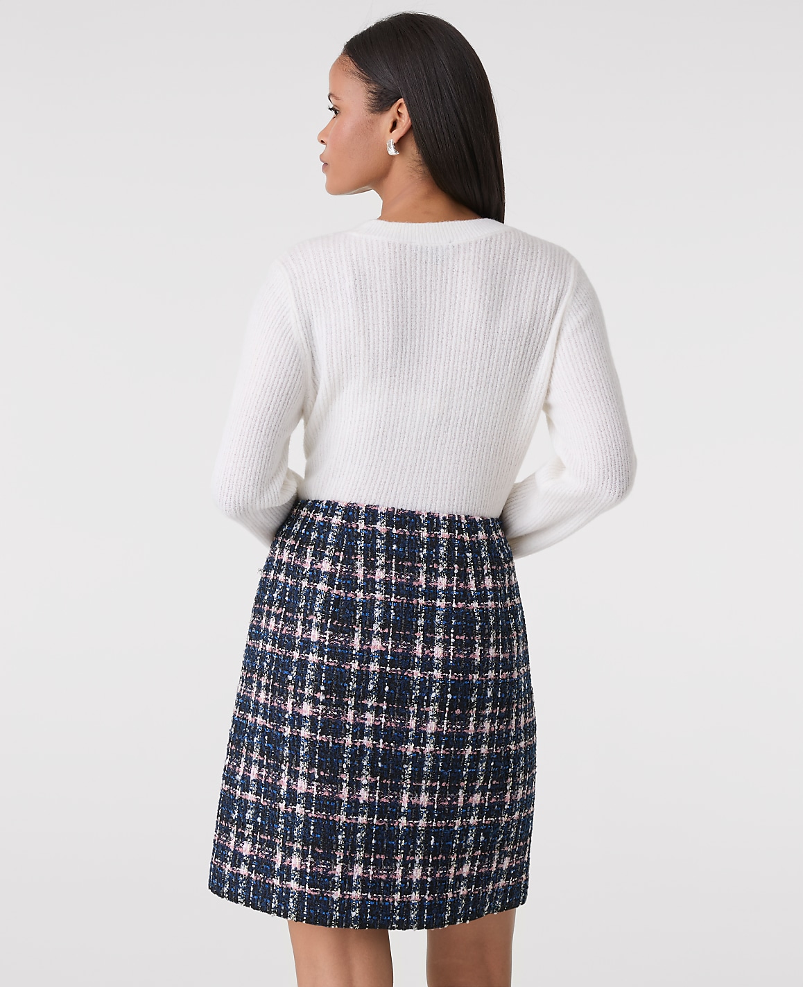 Petite Plaid Tweed A-Line Skirt