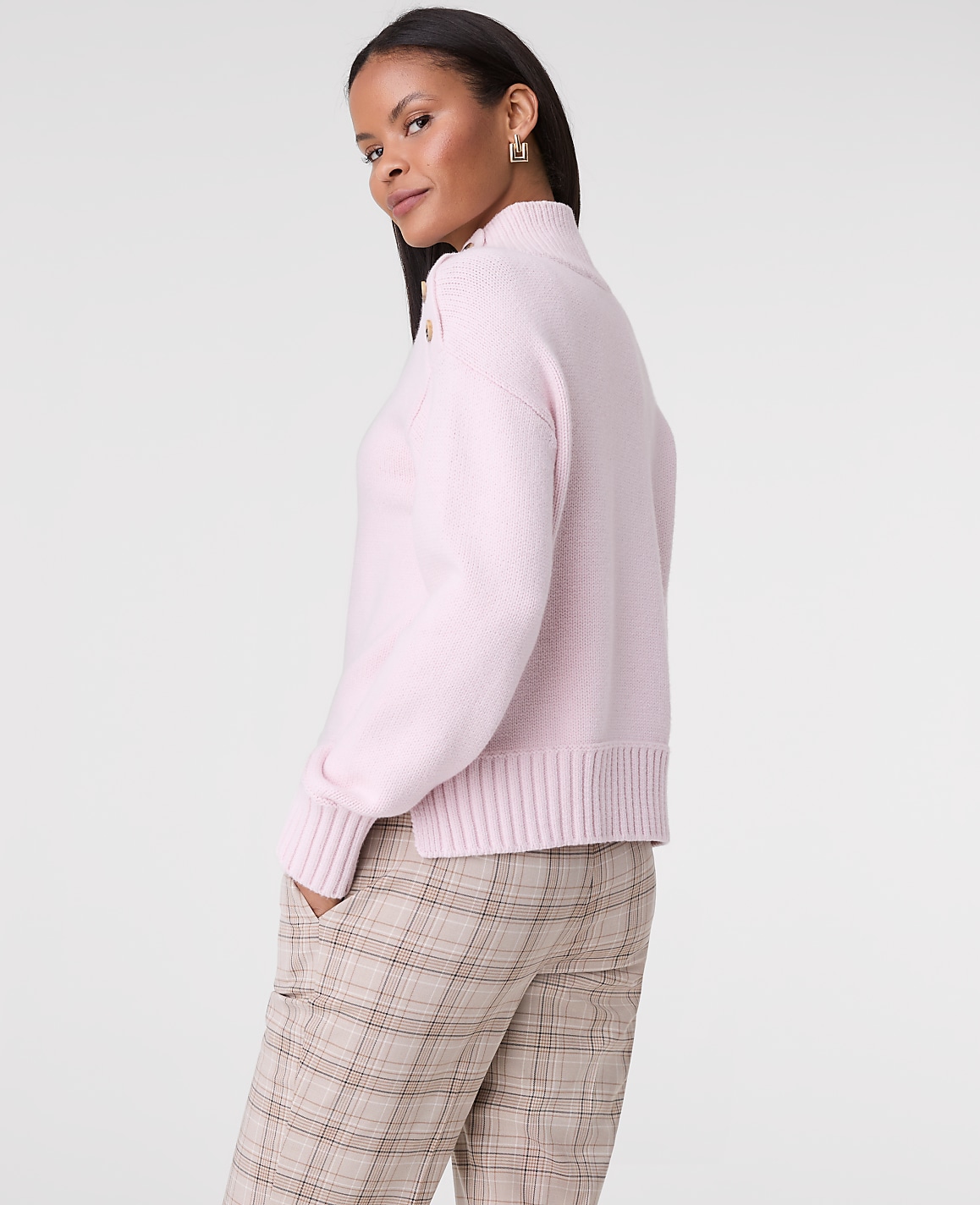 Petite Button Mock Neck Sweater