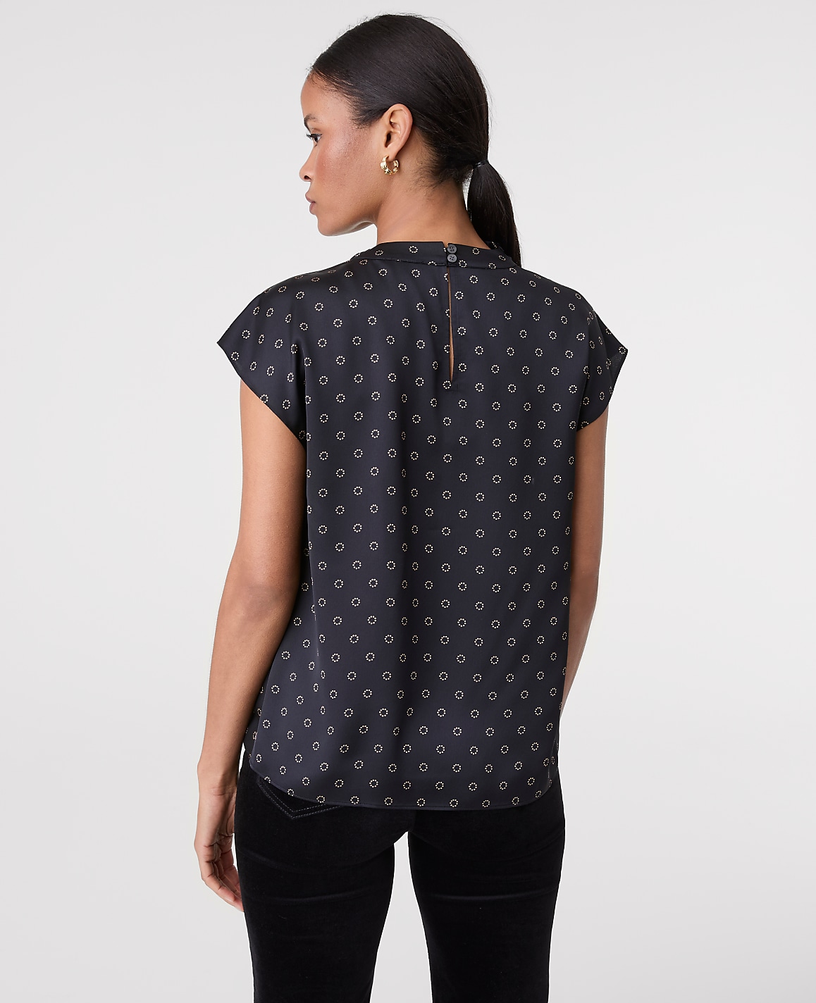 Geo Satin Cowl Neck Blouse