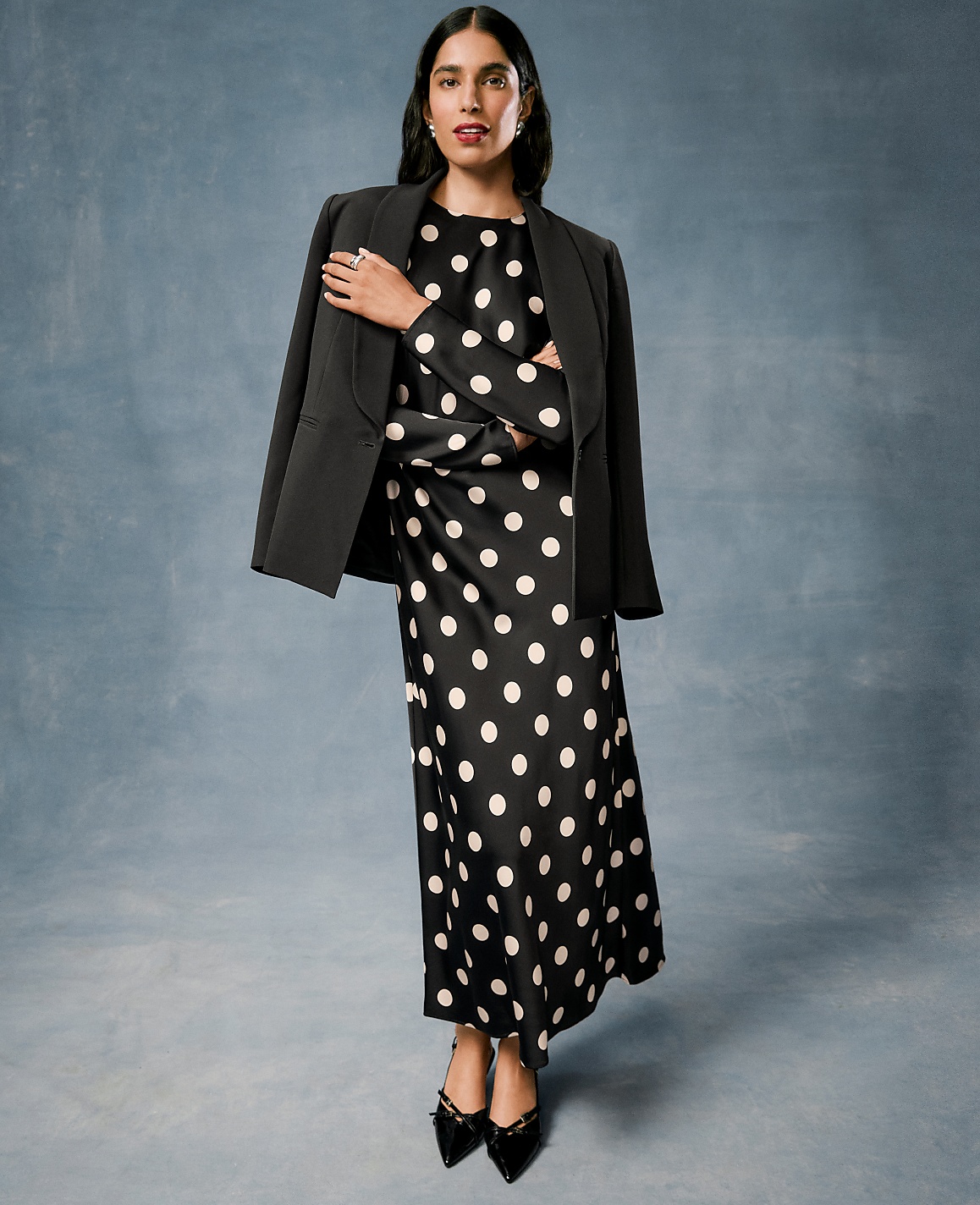 Dotted Satin Sheath Dress