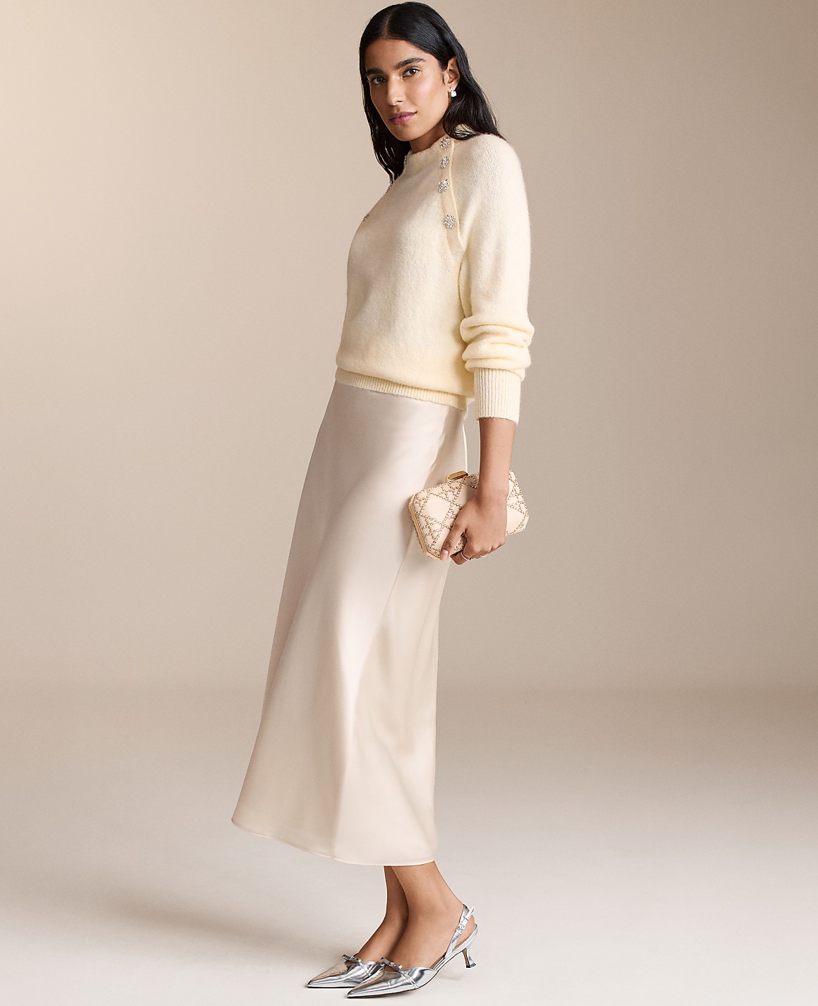 Petite Satin Bias Midi Slip Skirt