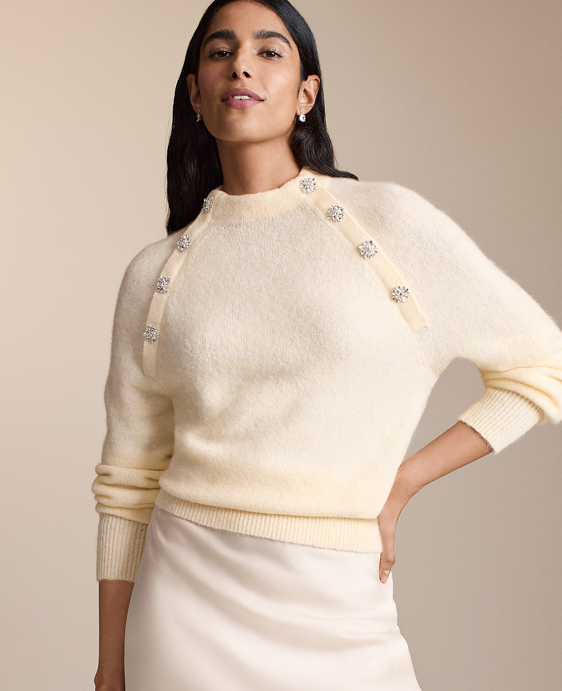 Petite Embellished Mock Neck Sweater