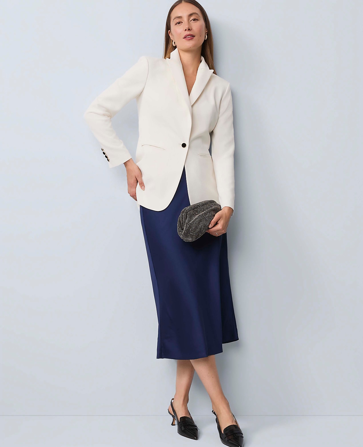 The Belted Fitted Long Blazer in Crepe