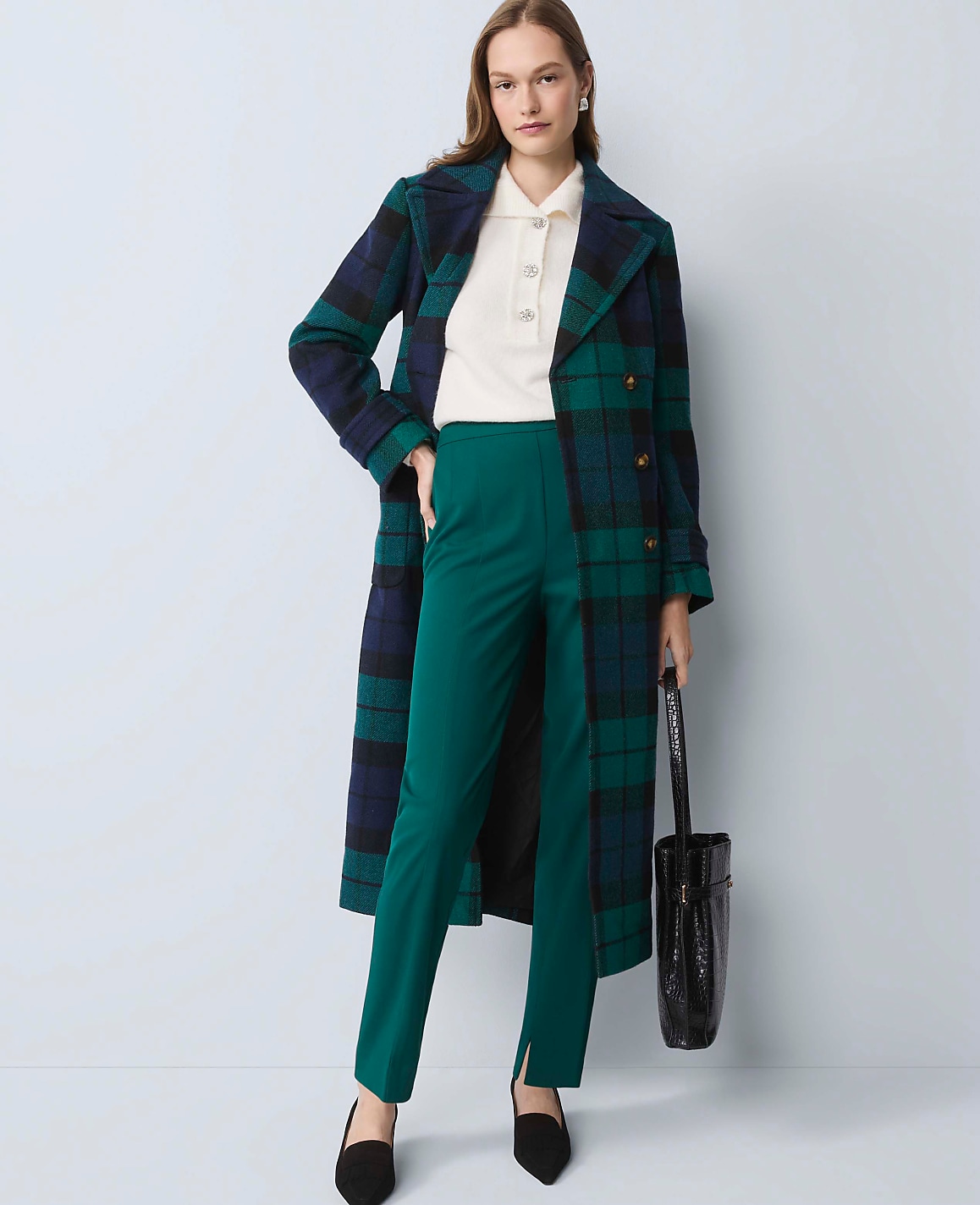 Plaid Fitted Double Breasted Coat