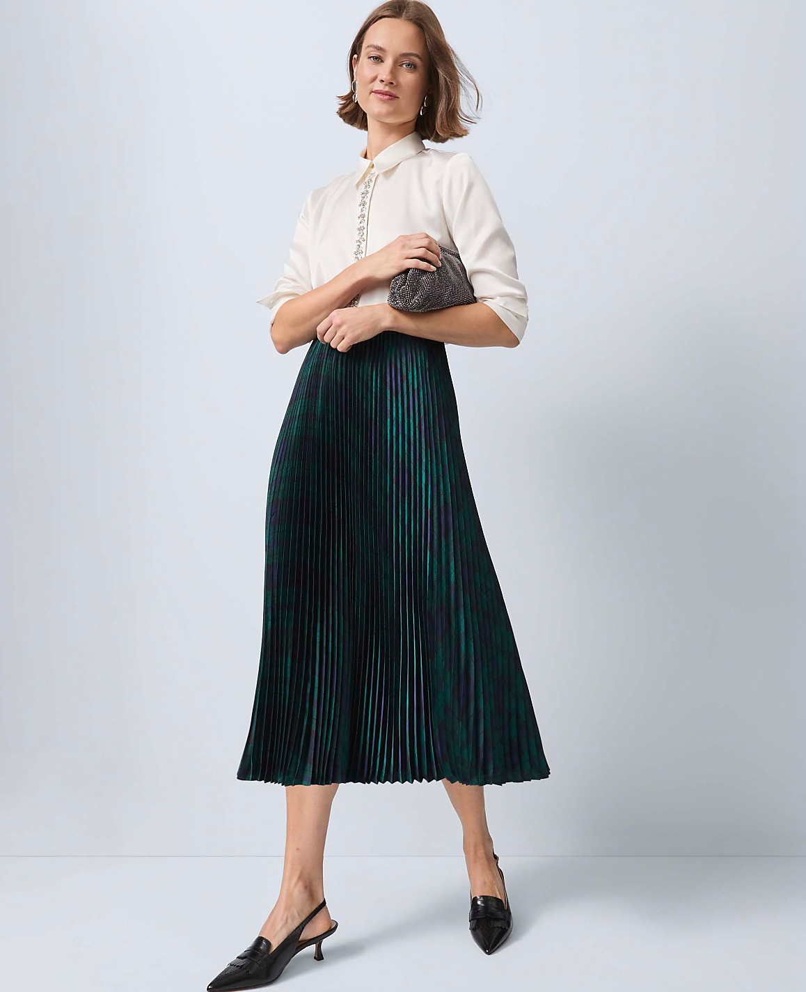 Petite Embellished Satin Essential Shirt