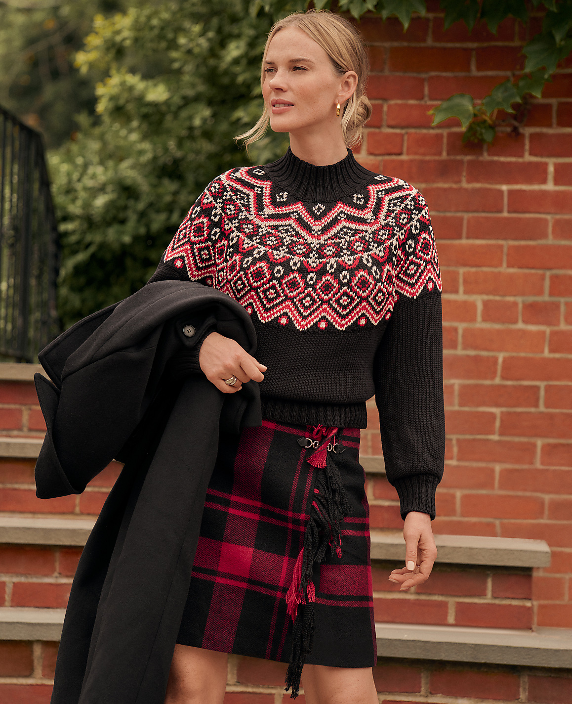 Petite Weekend Fair Isle Mock Neck Sweater