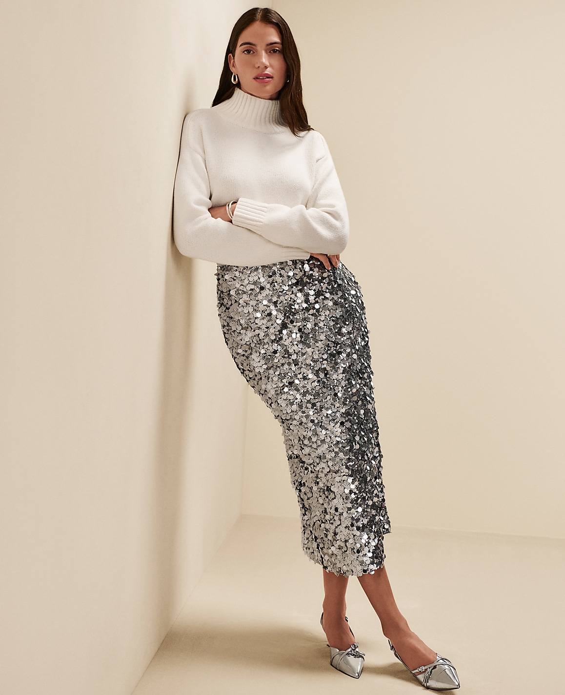 Petite Sequin Column Midi Skirt