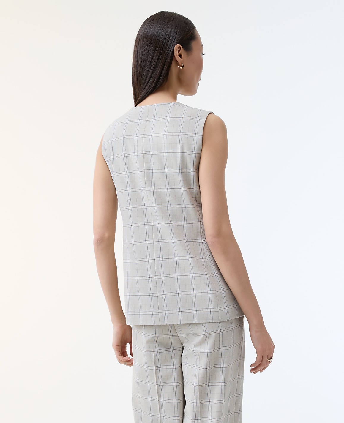 The Long Crew Neck Vest in Plaid