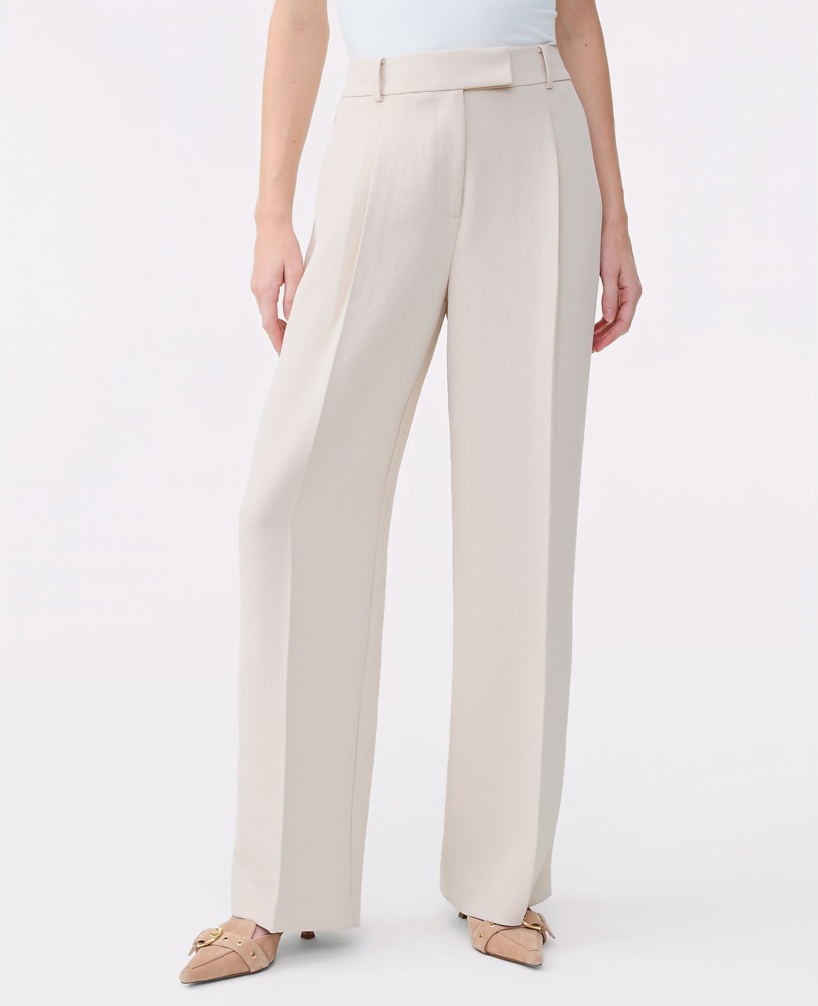 The Pleated Straight Pant in Textured Crepe