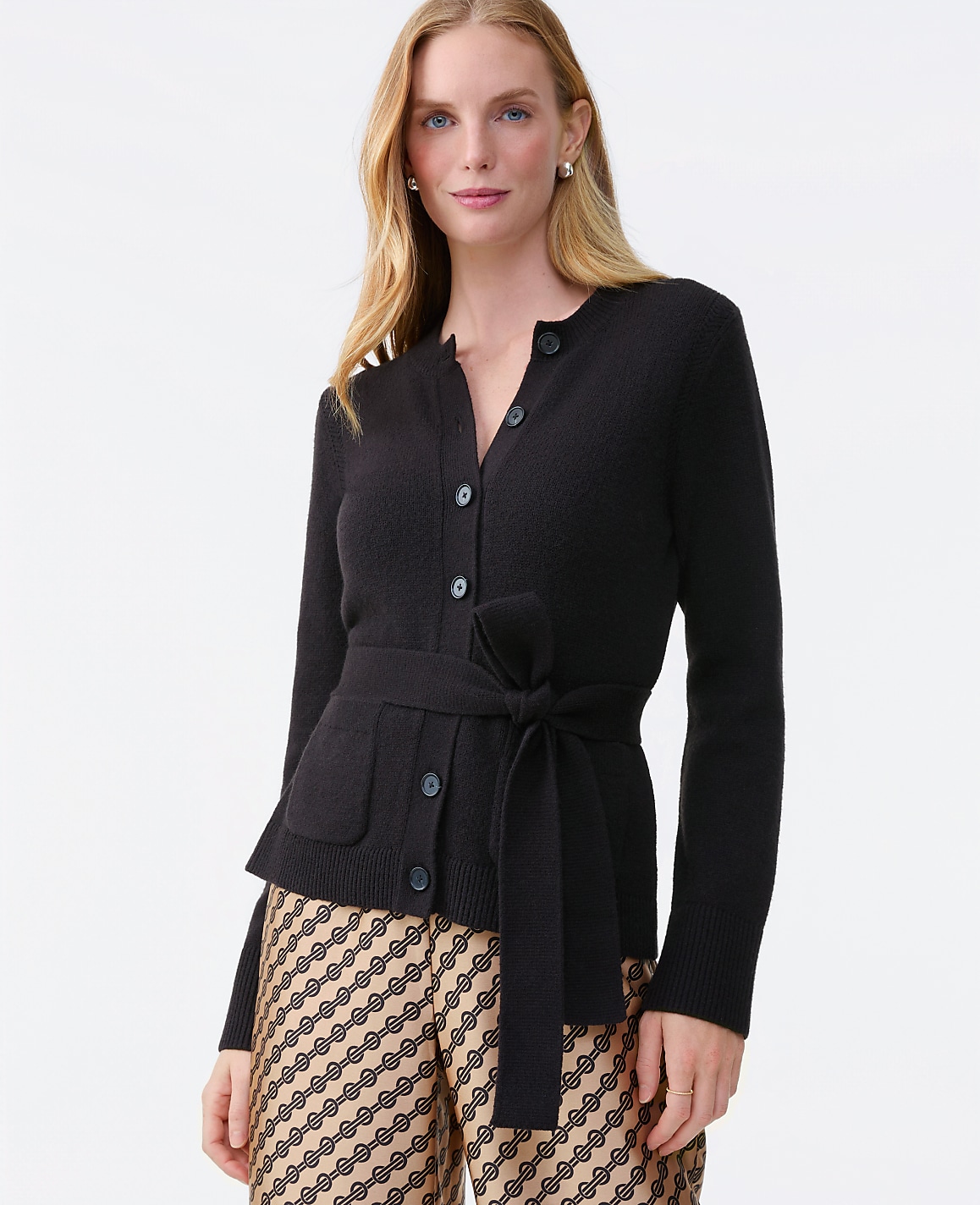 Belted Crew Neck Cardigan