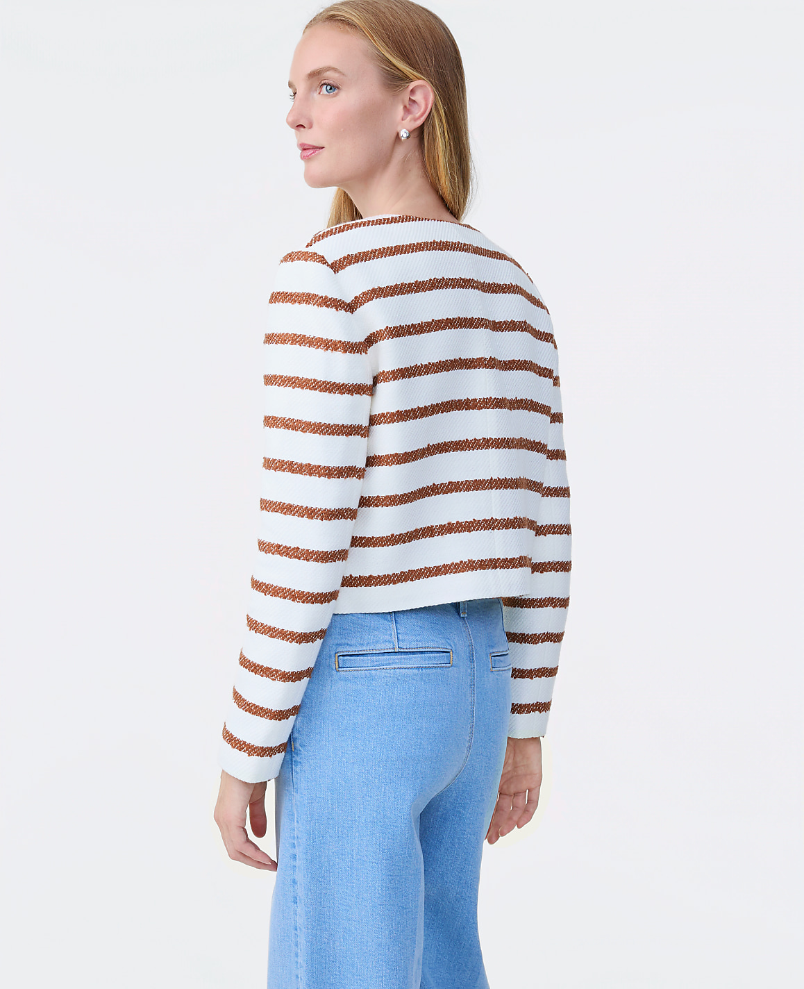 The Petite Crew Neck Jacket in Striped Tweed
