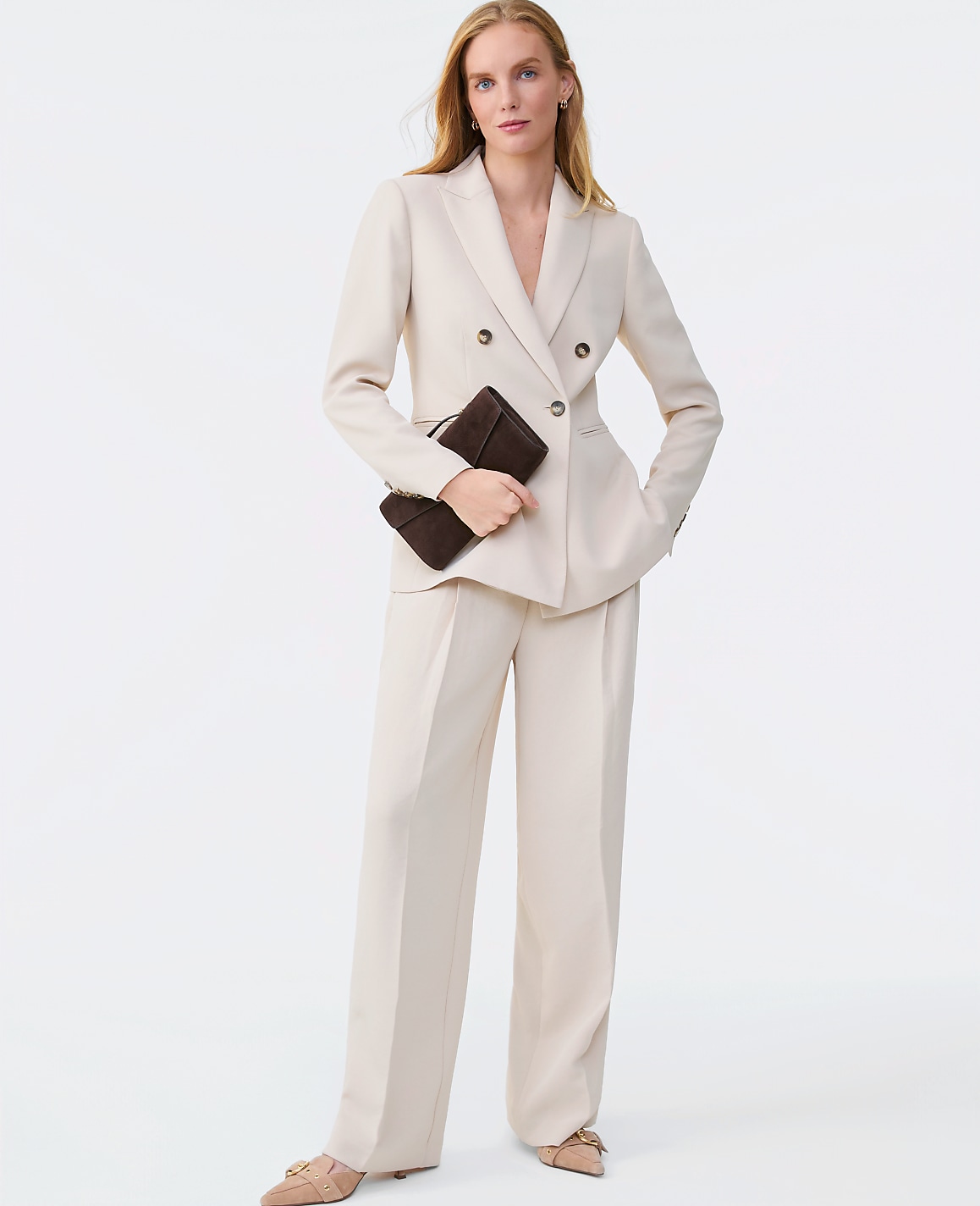 The Pleated Straight Pant in Textured Crepe