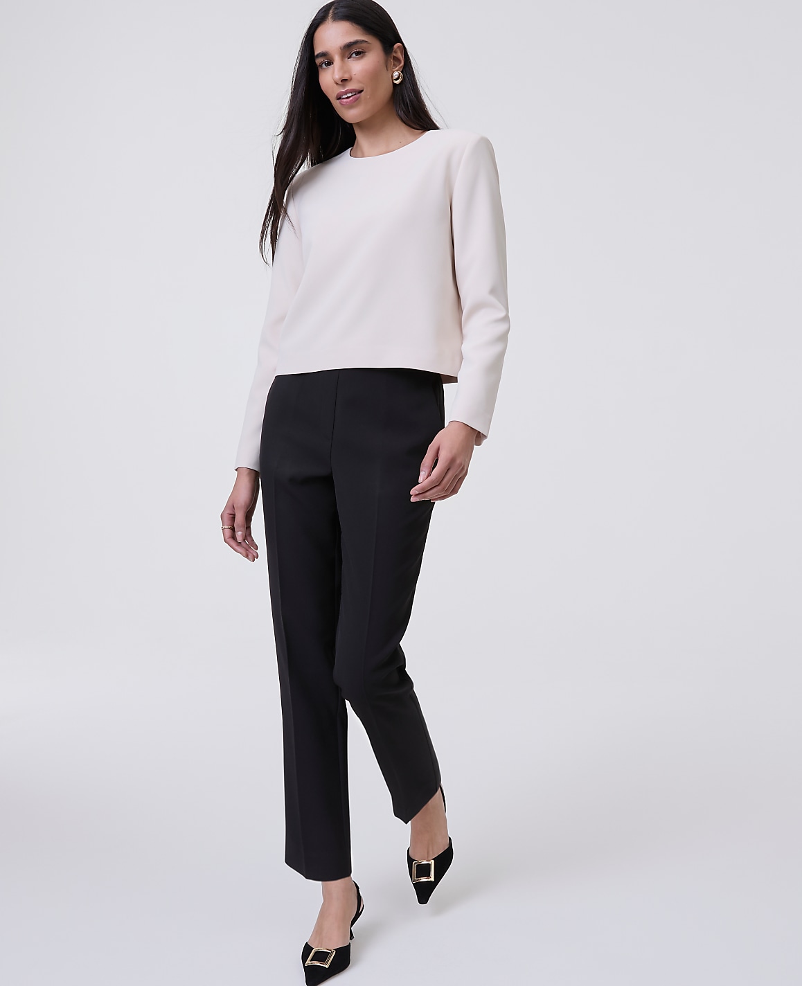 The Petite Crew Neck Top in Fluid Crepe