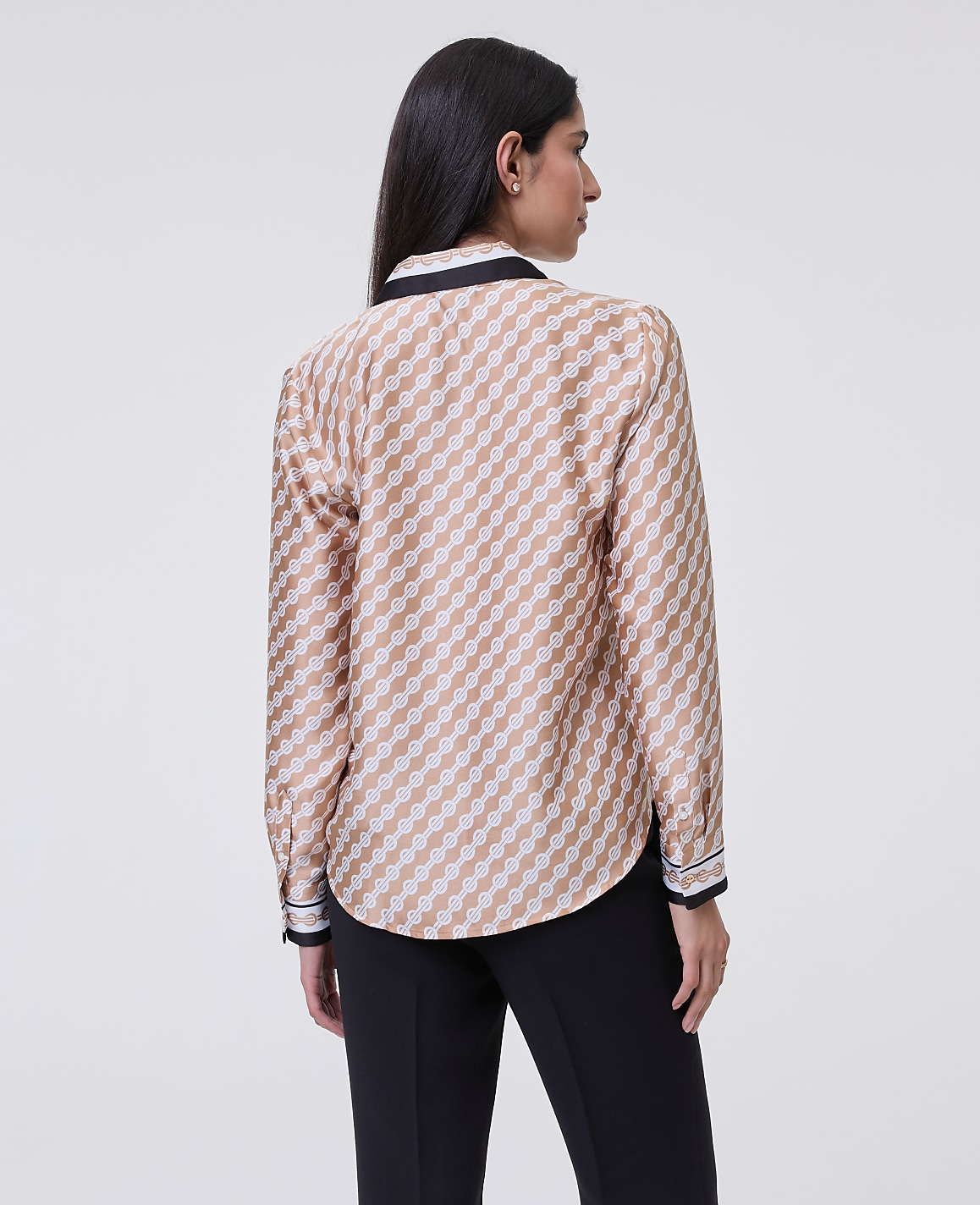 Petite Geo Satin Button Down Shirt