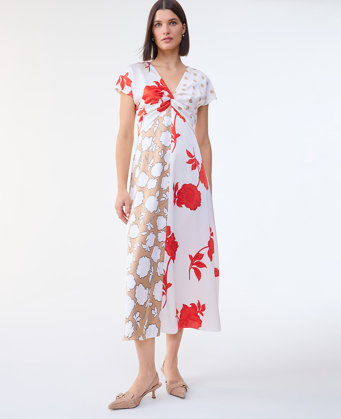 Floral Collage Twisted Midi Dress