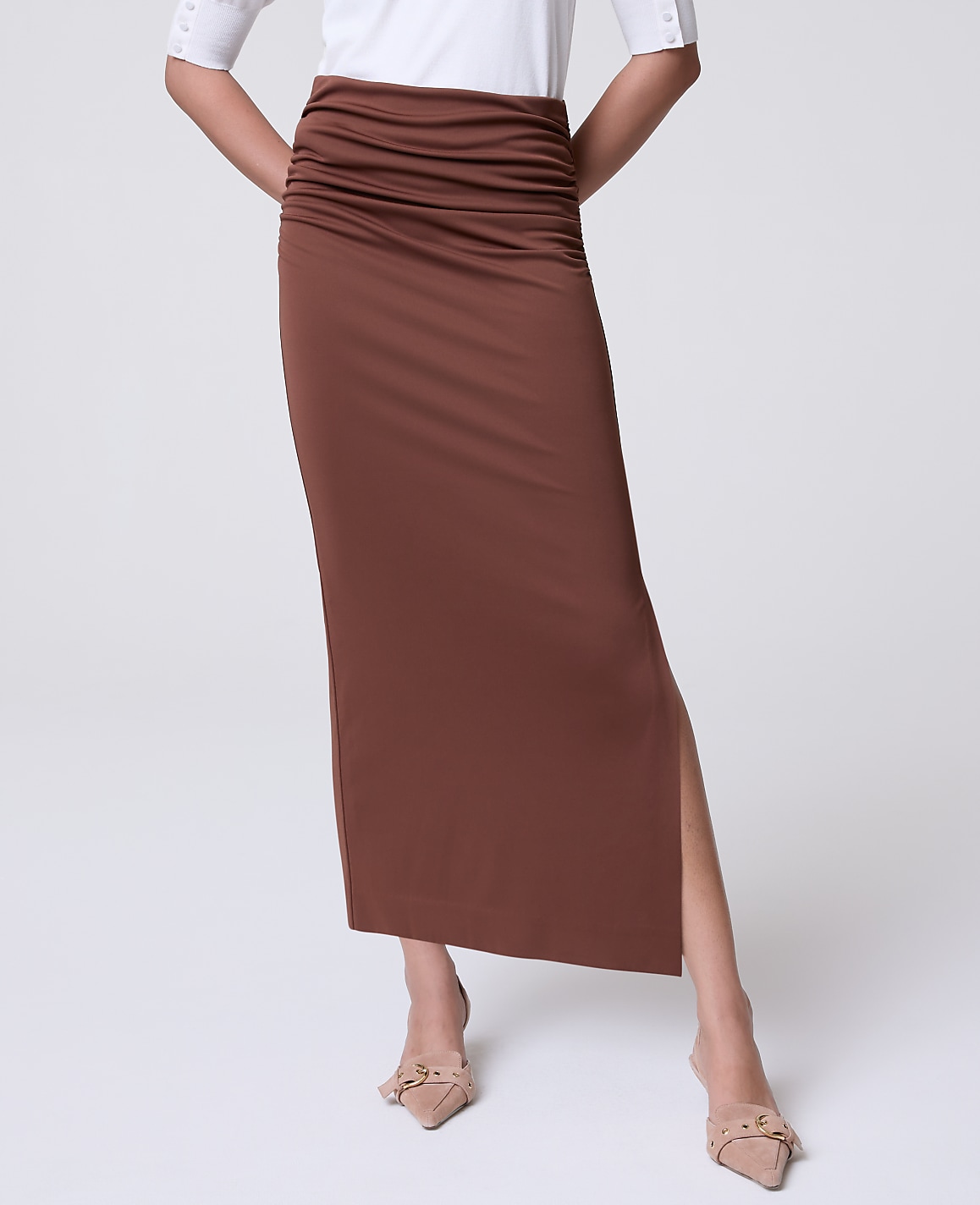 Ruched Knit Column Skirt