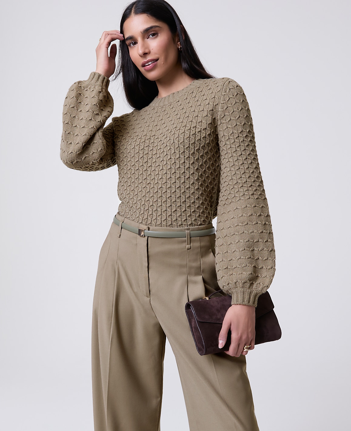 Honeycomb Cable Crew Neck Sweater