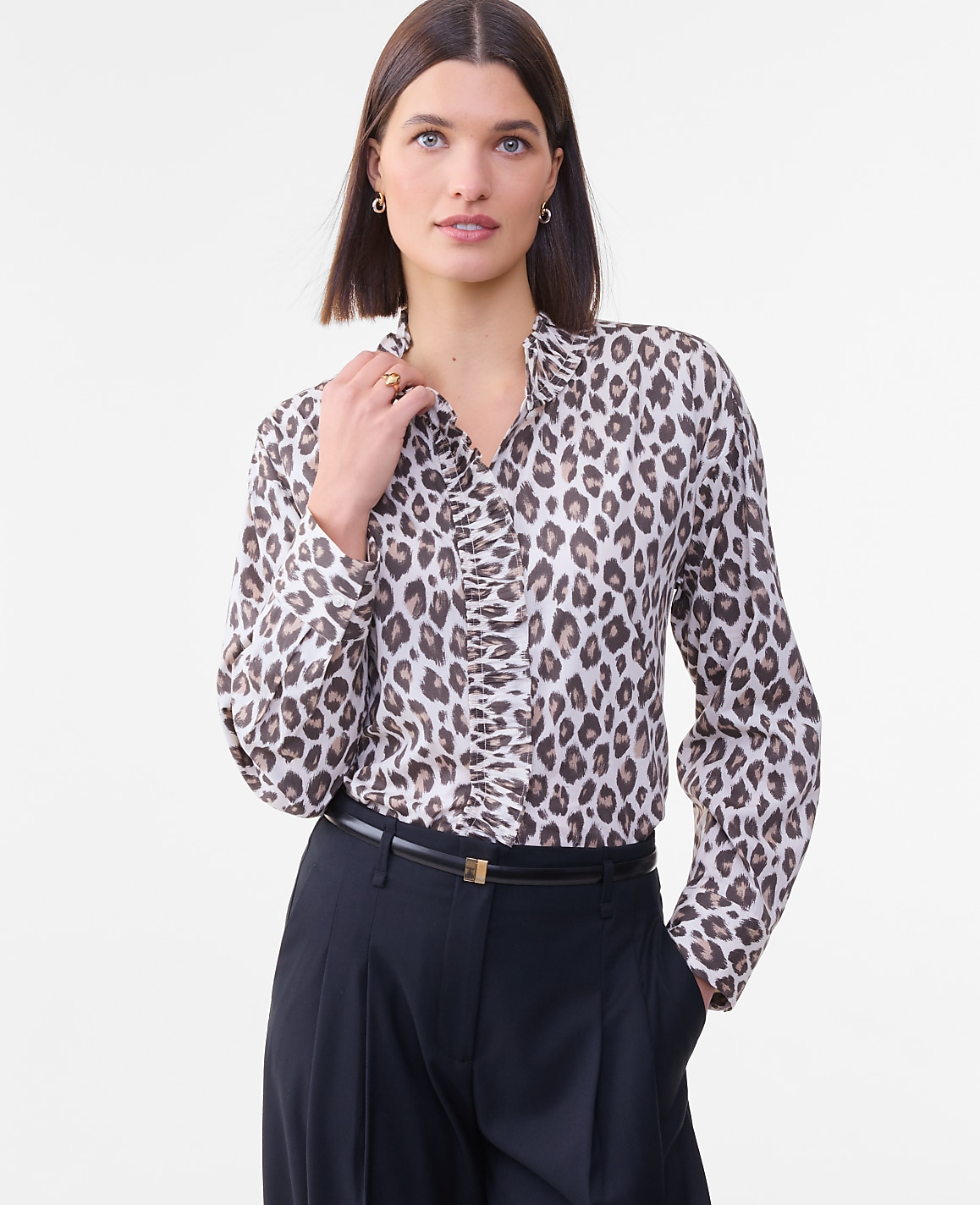 Animal Print Ruffle Shirt