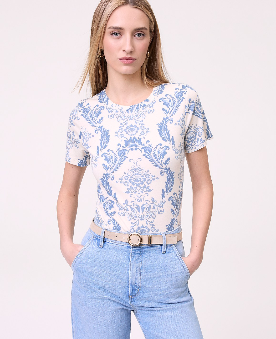 Petite Weekend  Toile Crew Neck Tee