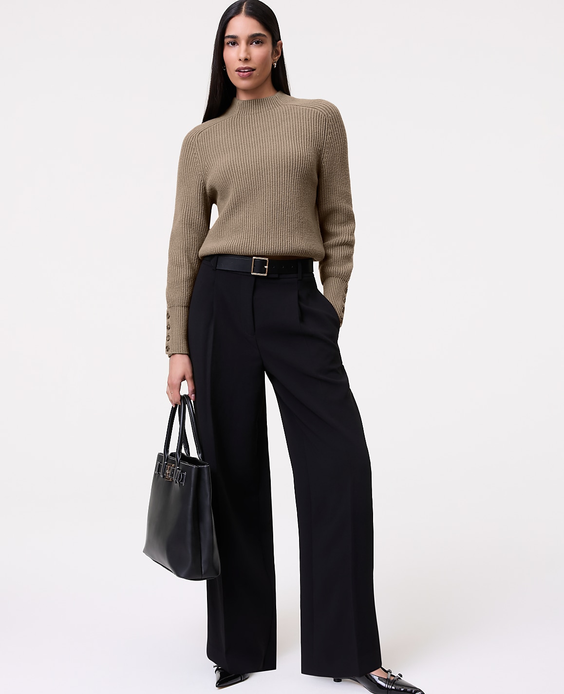 The Petite Pleated Straight Pant in Textured Crepe