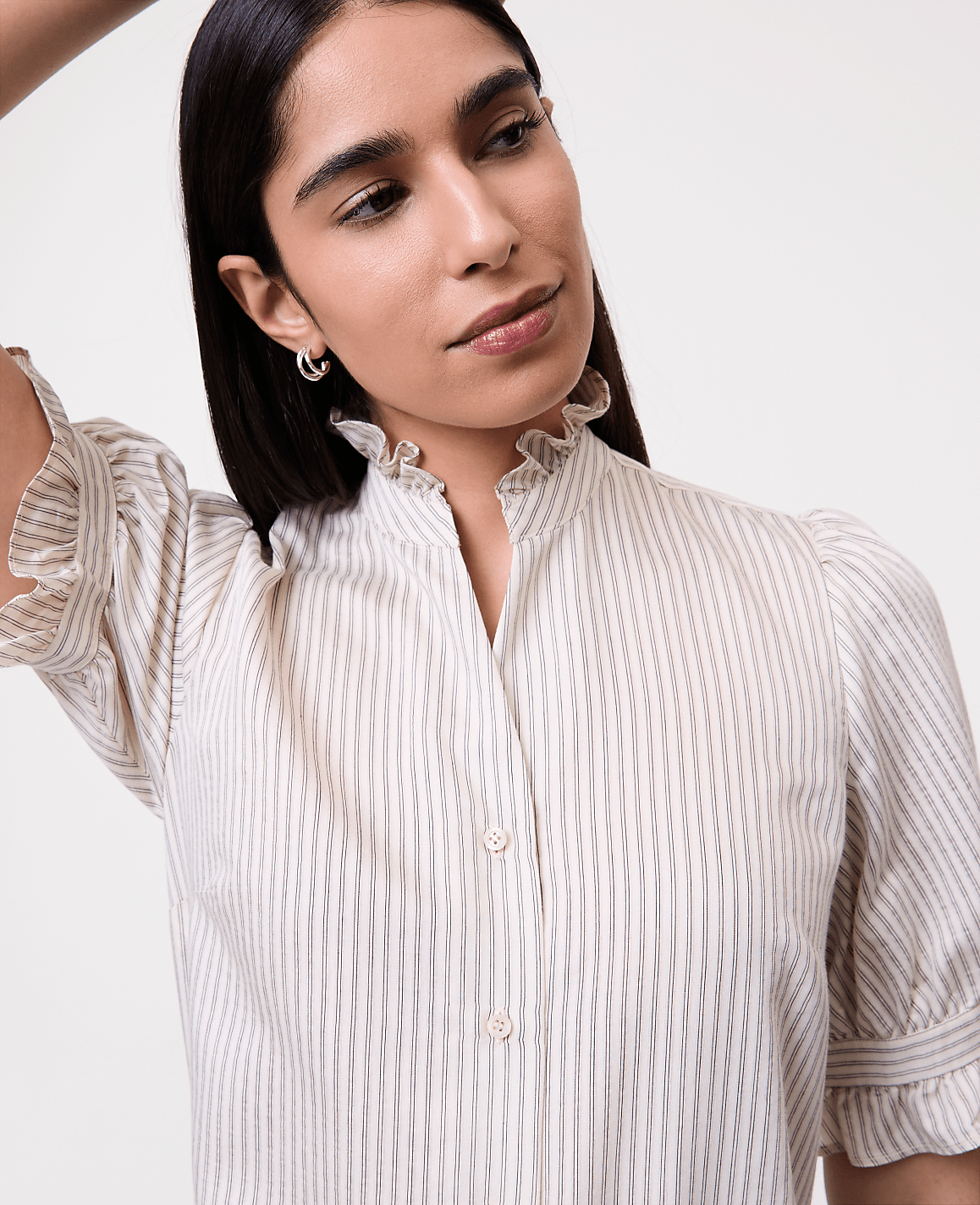 Striped Ruffle Collar Shirt