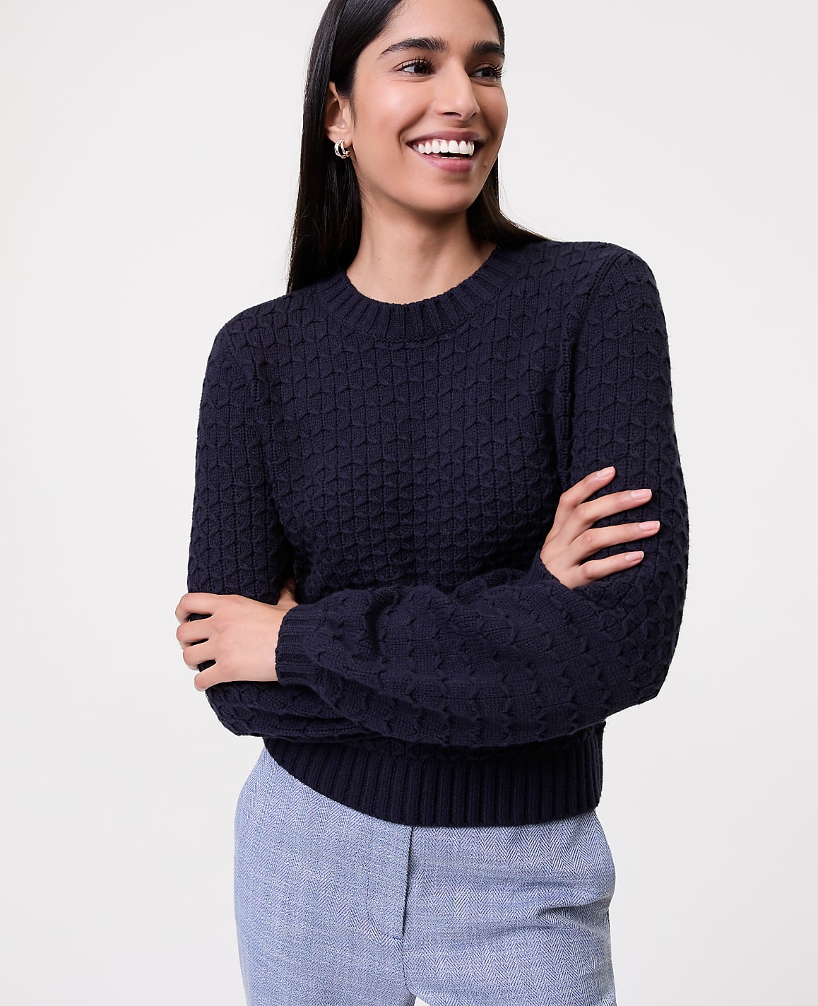 Honeycomb Cable Crew Neck Sweater