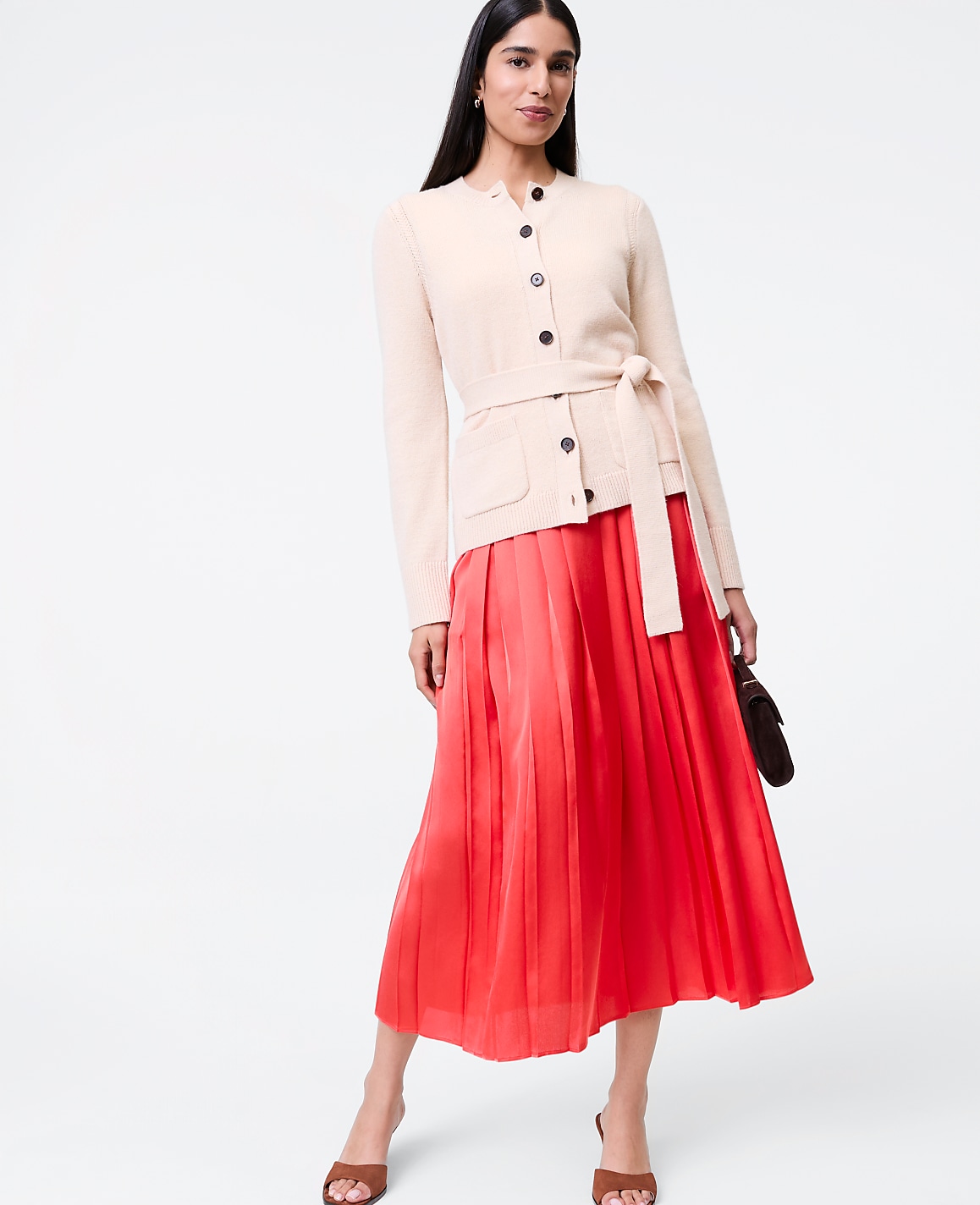 Satin Pleated Midi Skirt