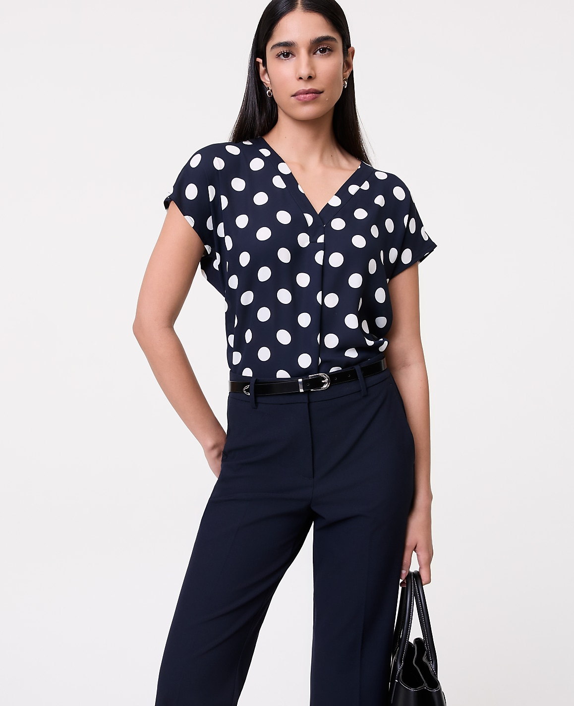 Dotted Mixed Media Pleat Front Top